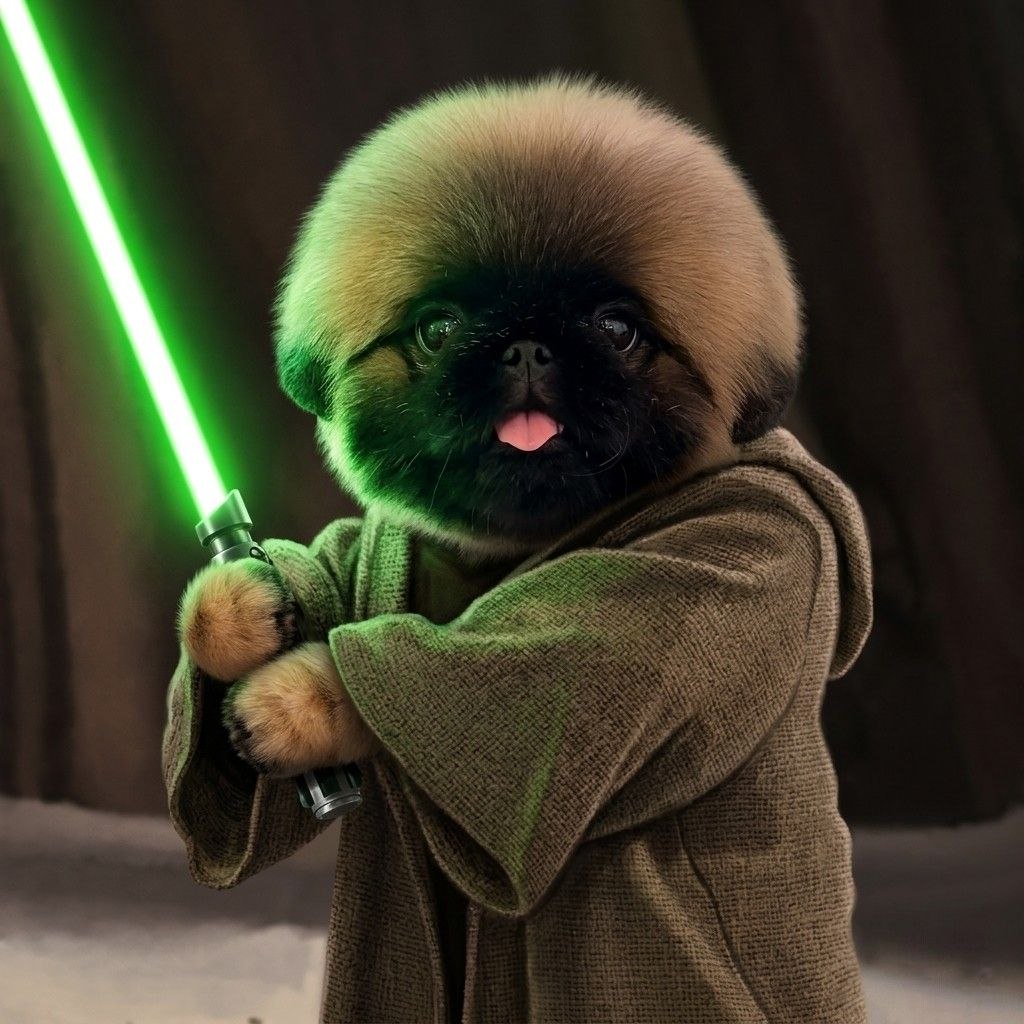 Pluto holding a green lightsaber